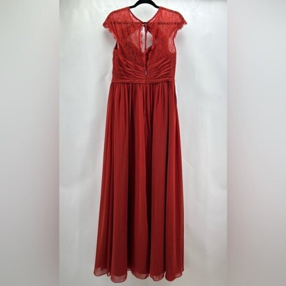 Azazie - Women's Cicely Rust Flowy Lace Chiffon bridesmaids Dress-Rust. Size:A10 - Picture 4 of 16